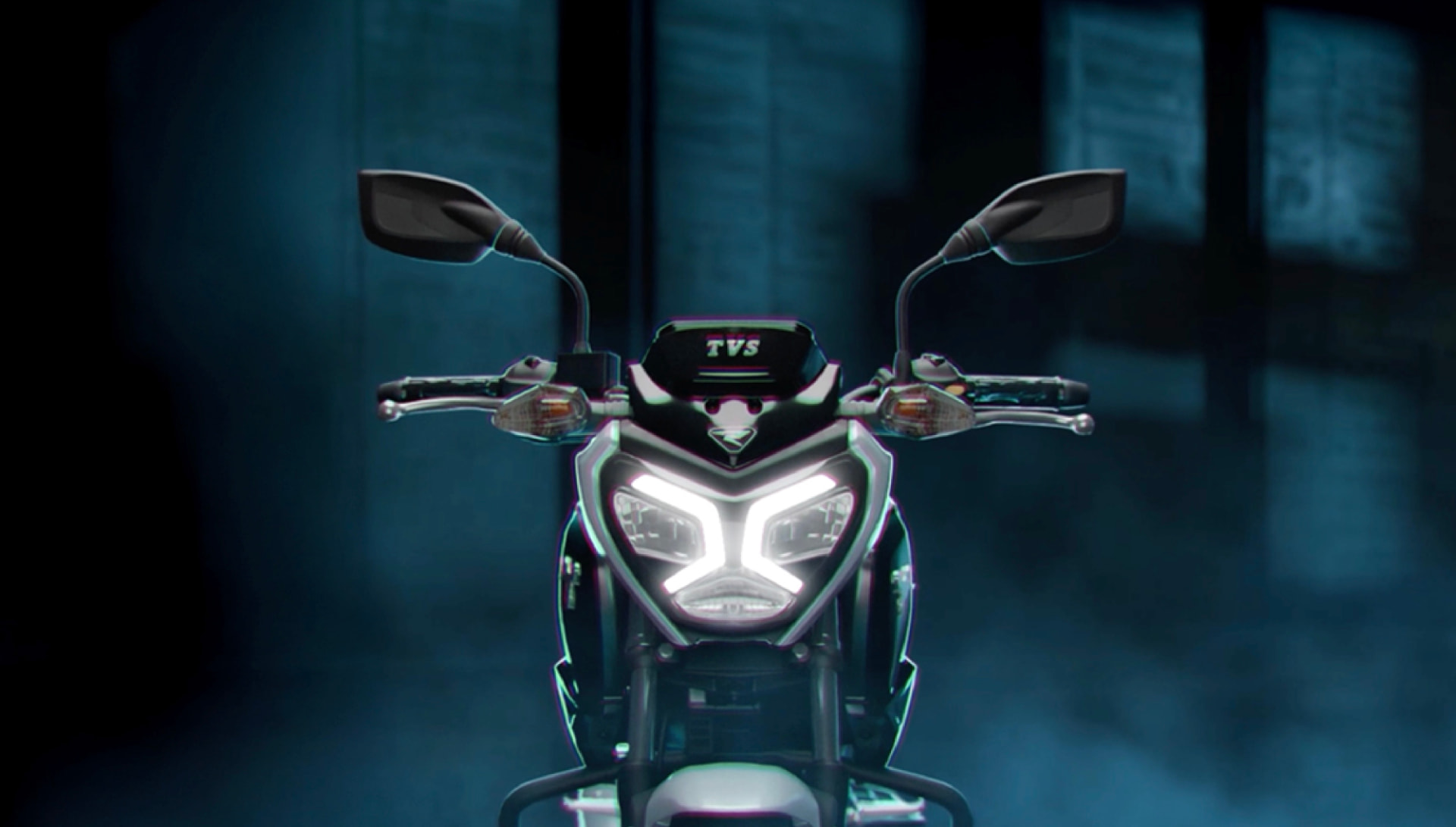 TVS Ronin motorcycle in a wide cinematic CGI frame