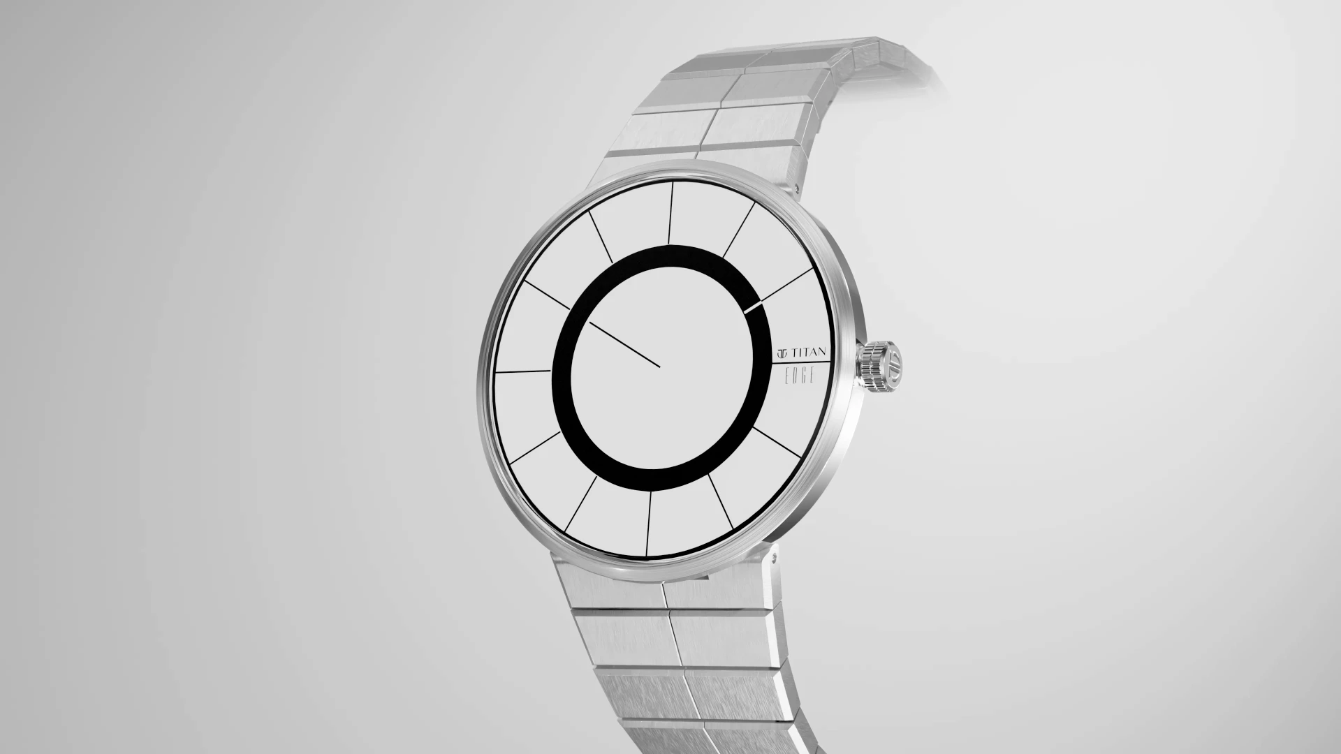 Three-quarter view of the Edge watch with white dial