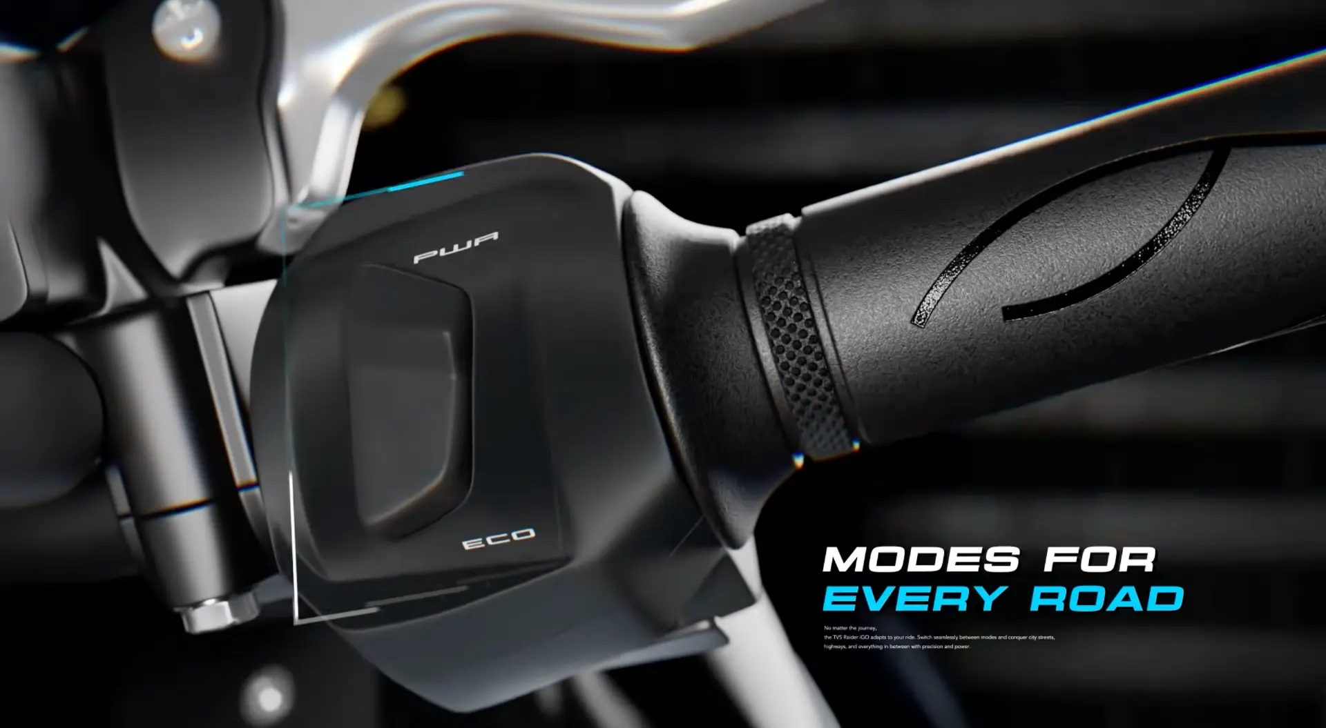 Raider handlebar mode switch close-up with ride mode graphics