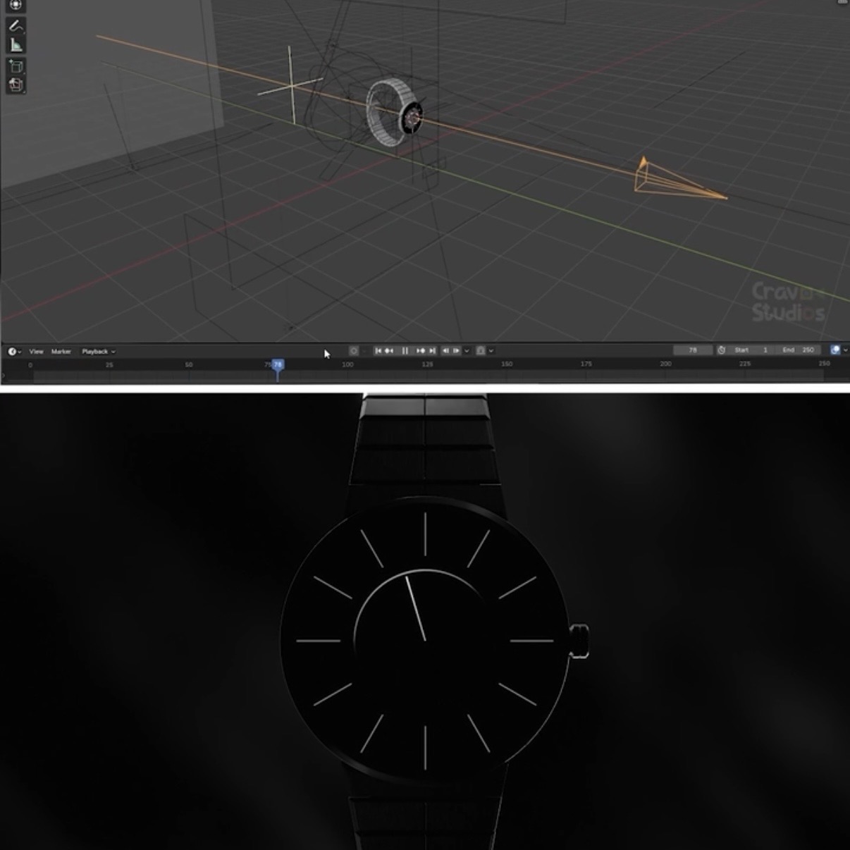 Animation and lighting pass for the Edge watch in the 3D viewport